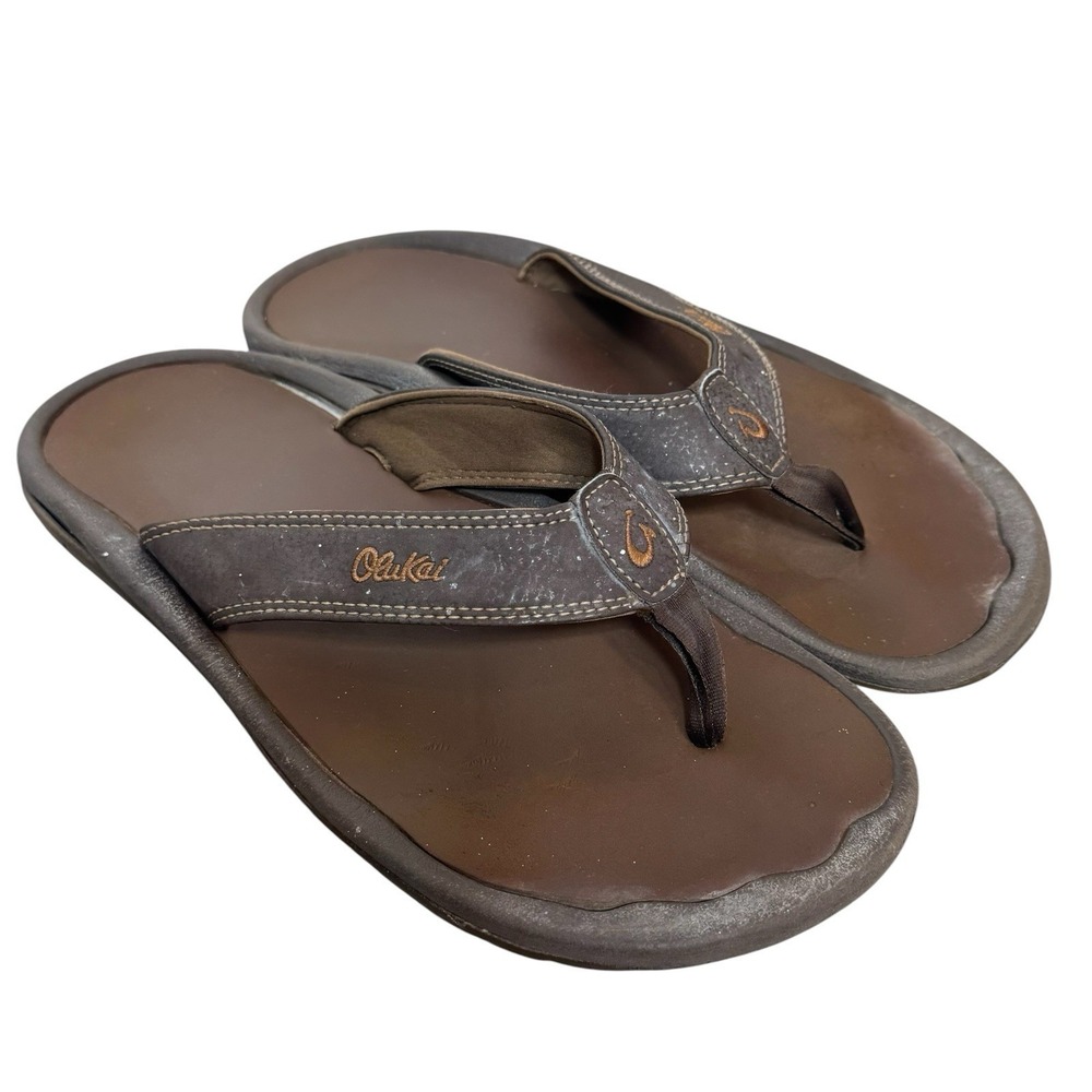 OluKai Mens Ohana Flip Flops Sandal Thong Size 11 Brown Java Beach Outdoor